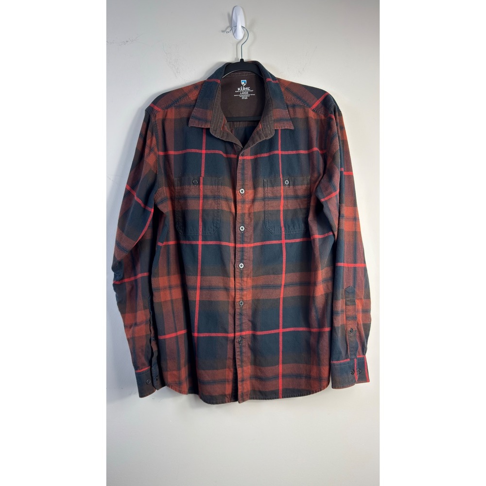 Kuhl Fugitive Flannel Shirt Red Black Plaid Button Down Outdoor Mens Large 7202
